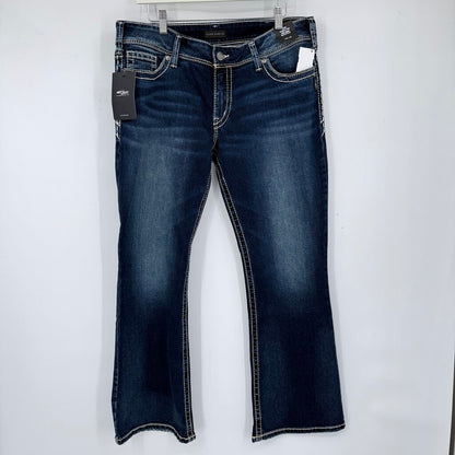women Silver NWT Suki Curvy Fit Mid Rise Bootcut Dark Wash Indigo Blue Jeans 34x30