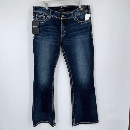 women Silver NWT Suki Curvy Fit Mid Rise Bootcut Dark Wash Indigo Blue Jeans 34x30