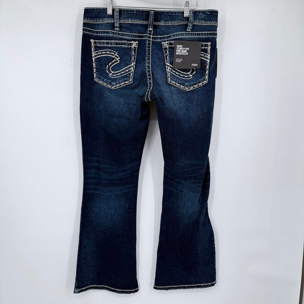 women Silver NWT Suki Curvy Fit Mid Rise Bootcut Dark Wash Indigo Blue Jeans 34x30