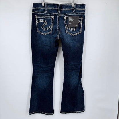 women Silver NWT Suki Curvy Fit Mid Rise Bootcut Dark Wash Indigo Blue Jeans 34x30