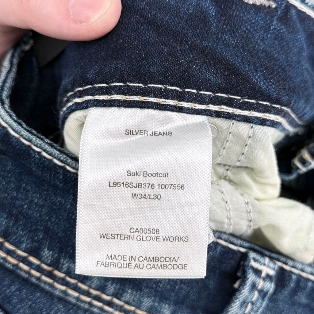 women Silver NWT Suki Curvy Fit Mid Rise Bootcut Dark Wash Indigo Blue Jeans 34x30