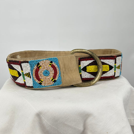 women Double D Ranch Beaded Suede Tan Belt 36