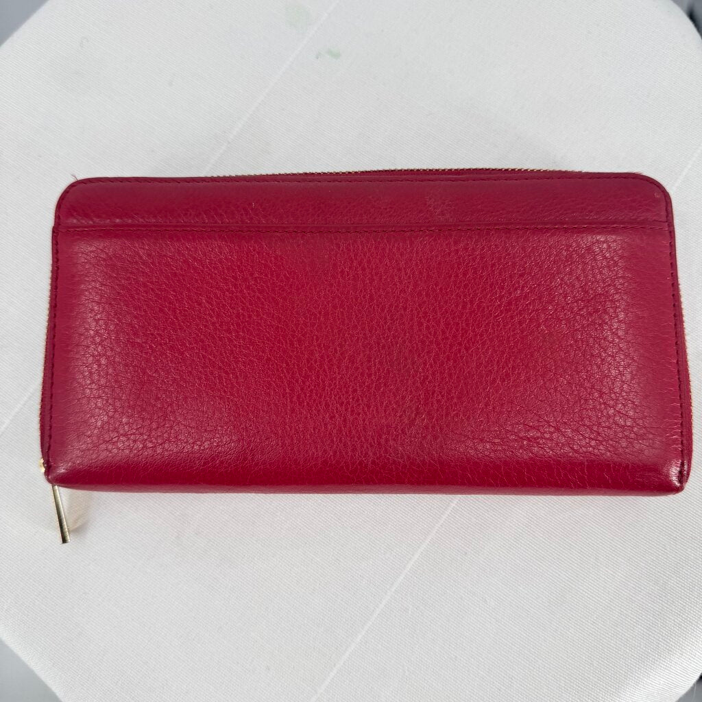 women Kate Spade Zip Around Continental Wallet Red Purse 8" x 4" x 1"