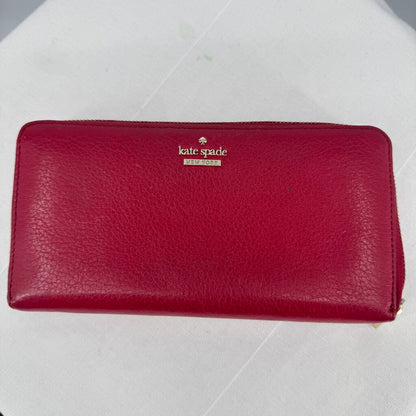 women Kate Spade Zip Around Continental Wallet Red Purse 8" x 4" x 1"