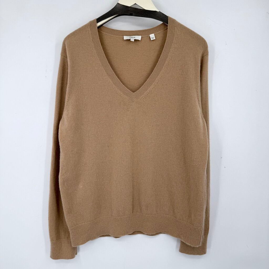 women Vince Cashmere V-Neck Tan Sweater L