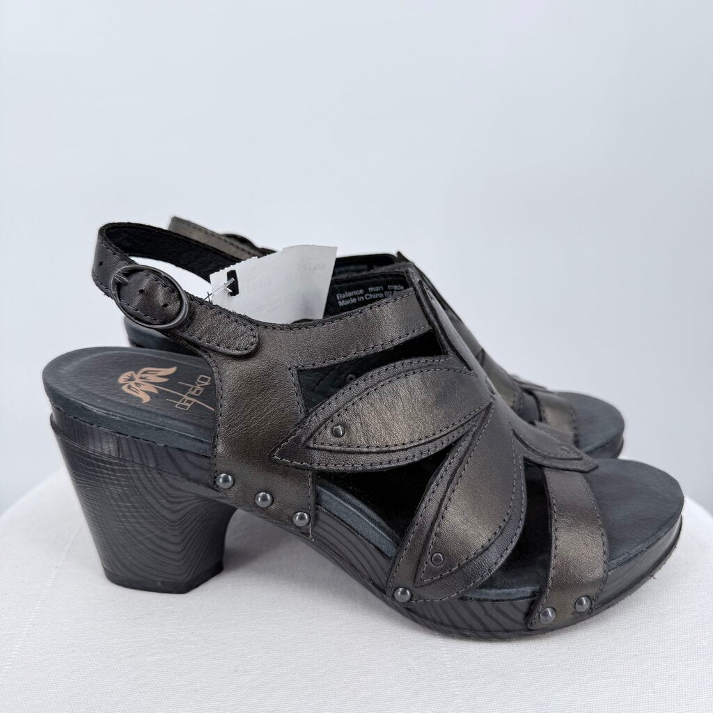 women Dansko Flower Shaped Leather Sandals Black Shoes 38/7.5