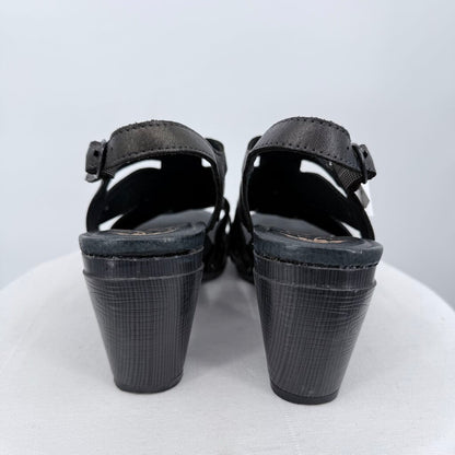 women Dansko Flower Shaped Leather Sandals Black Shoes 38/7.5