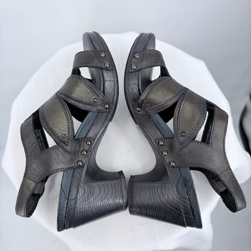 women Dansko Flower Shaped Leather Sandals Black Shoes 38/7.5