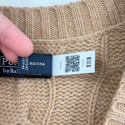 women Polo by Ralph Lauren Cropped Cable Knit Wool/Cashmere Camel Sweater S