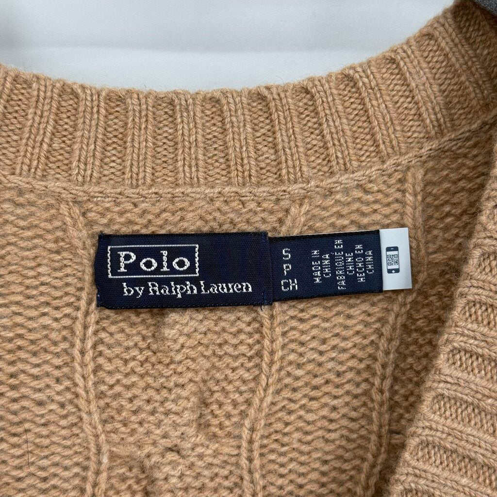 women Polo by Ralph Lauren Cropped Cable Knit Wool/Cashmere Camel Sweater S
