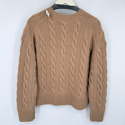 women Polo by Ralph Lauren Cropped Cable Knit Wool/Cashmere Camel Sweater S