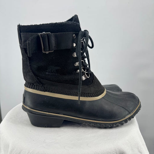 women Sorel Winter Fancy Lace II Duck Boot Black Shoes 9
