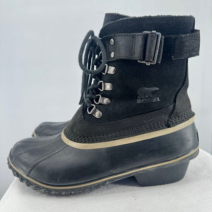 women Sorel Winter Fancy Lace II Duck Boot Black Shoes 9