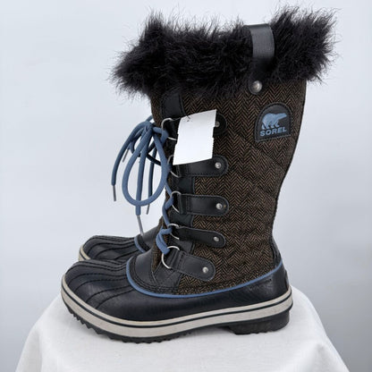 women Sorel Tofino II Herringbone Winter Duck Boot Brown and Black Shoes 7