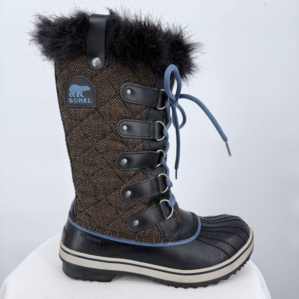 women Sorel Tofino II Herringbone Winter Duck Boot Brown and Black Shoes 7