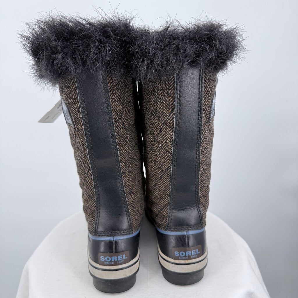 women Sorel Tofino II Herringbone Winter Duck Boot Brown and Black Shoes 7