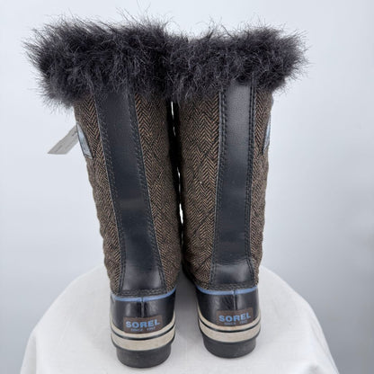 women Sorel Tofino II Herringbone Winter Duck Boot Brown and Black Shoes 7