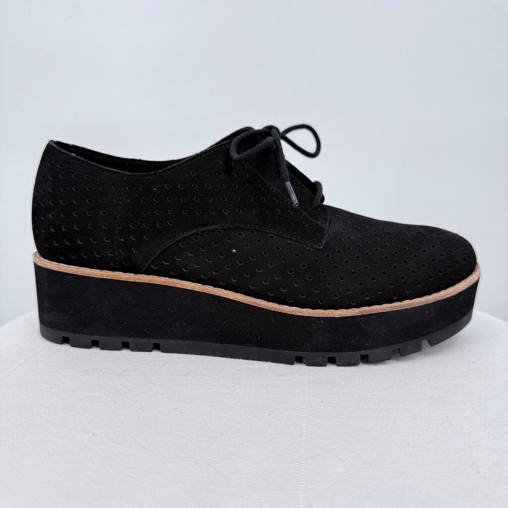 women Eileen Fisher Eddy Perforated Nubuck Leather Platform Oxford Black Shoes 7.5