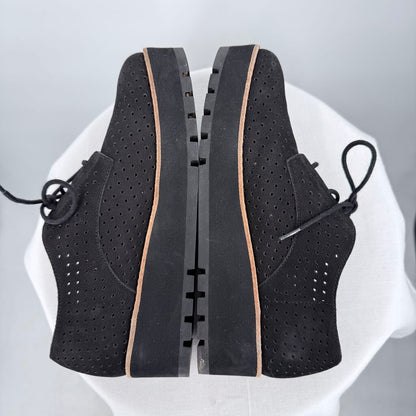 women Eileen Fisher Eddy Perforated Nubuck Leather Platform Oxford Black Shoes 7.5