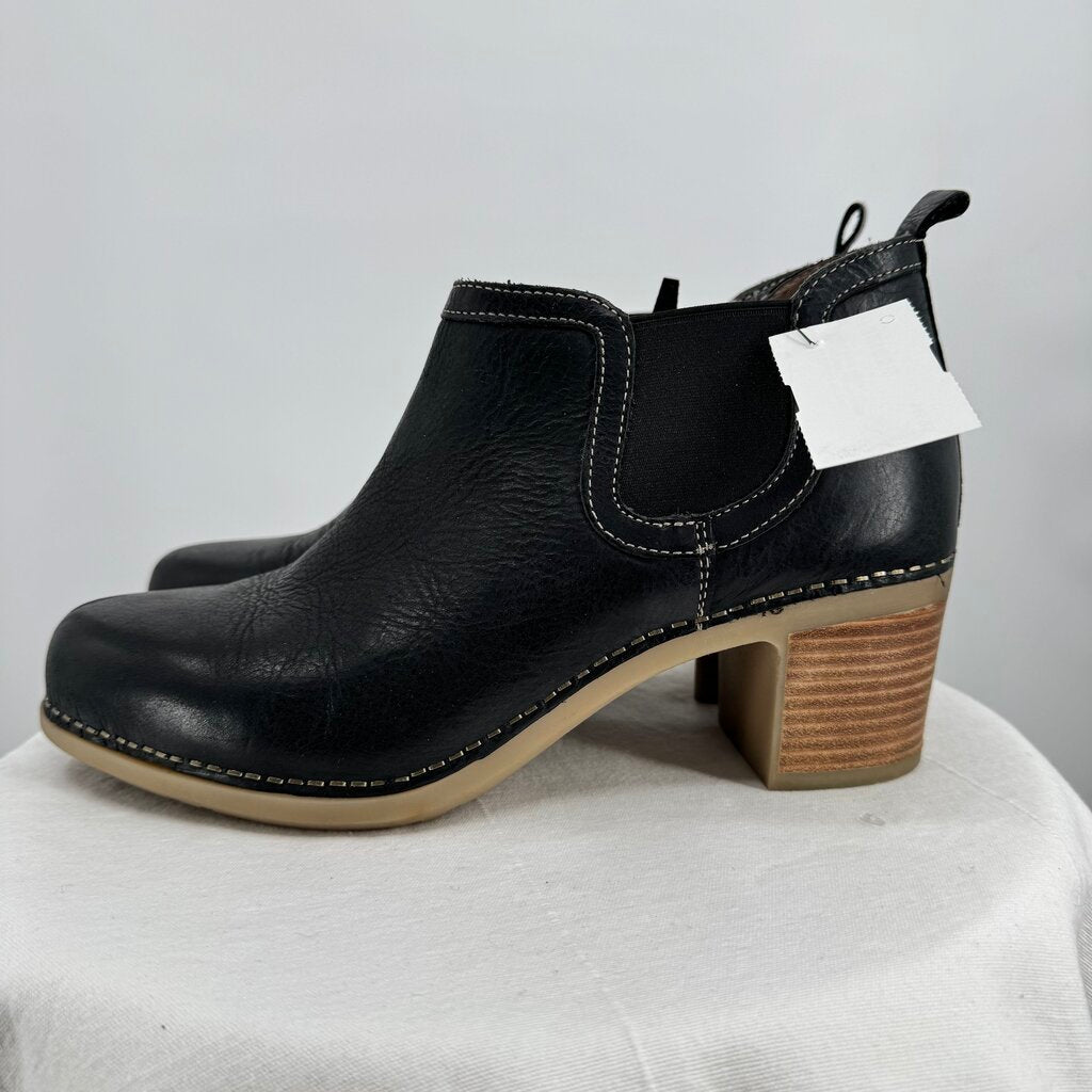 women Dansko Harleen Waterproof Leather Ankle Boots Black Shoes 40/9.5