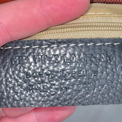 women Vera Pelle Two Tone Leather Crossbody Black Cognac Purse 9.75" x 8.25" x 2.5"