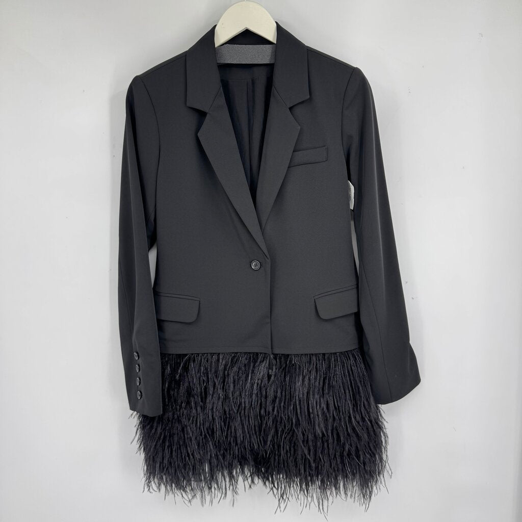 Elizabeth & James Ostrich Feather Trimmed Blazer Jacket