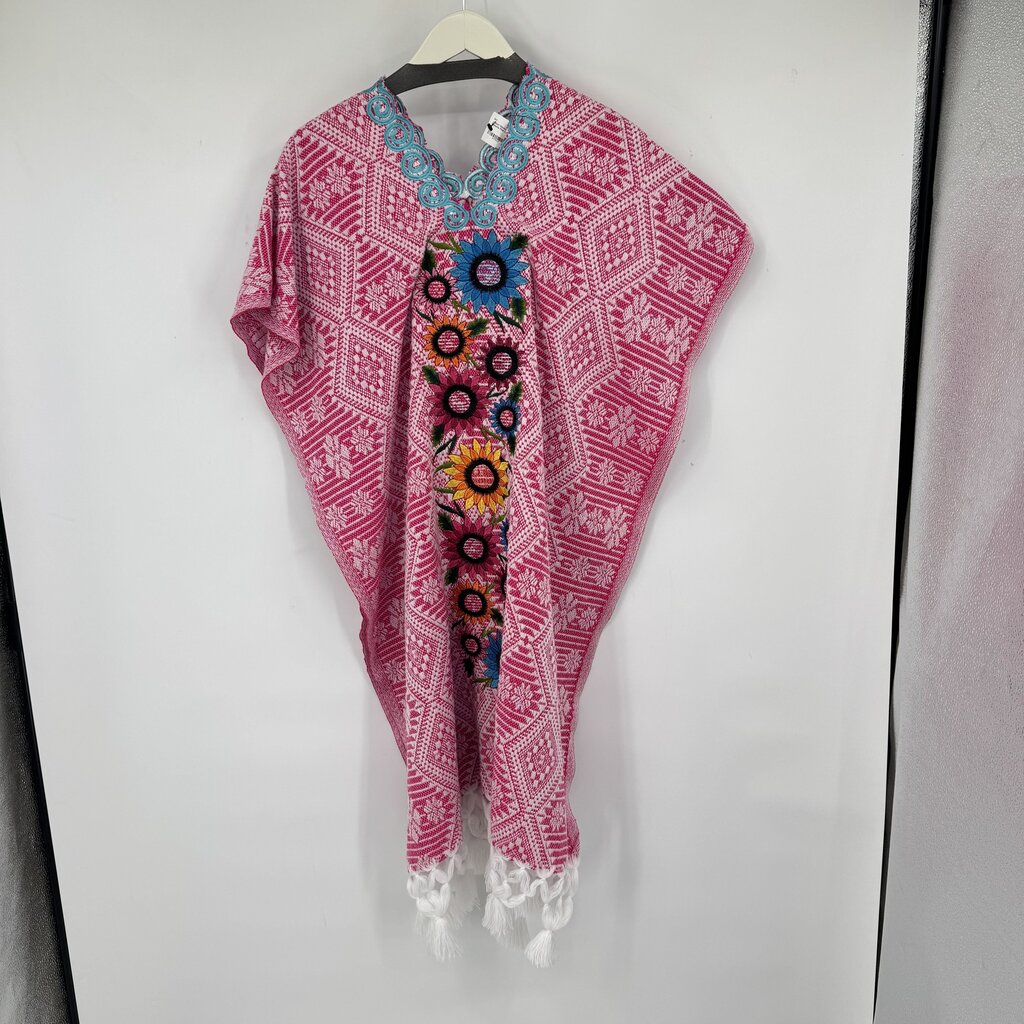 women Mexican Artisanal Poncho Pink Multi Jacket OS