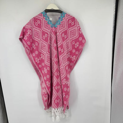 women Mexican Artisanal Poncho Pink Multi Jacket OS