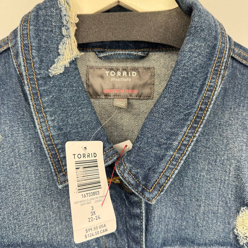 women Torrid NWT Longline Denim Blue Jacket 3/3X