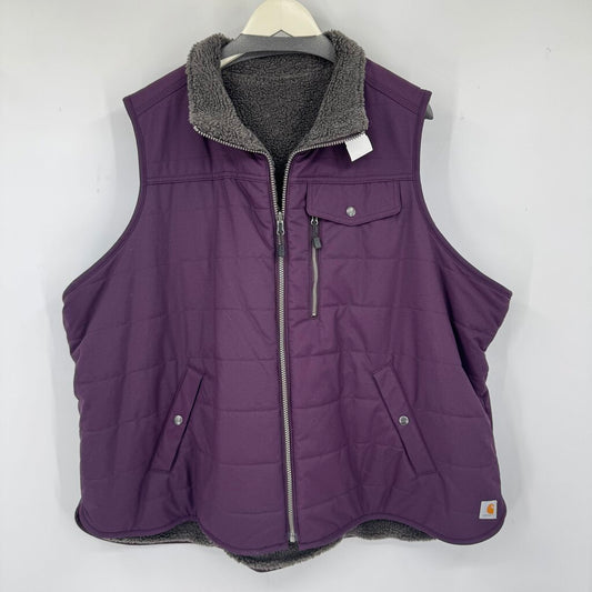 women Carhartt Reversible Sherpa Puffer Vest Plum Gray Jacket 3X
