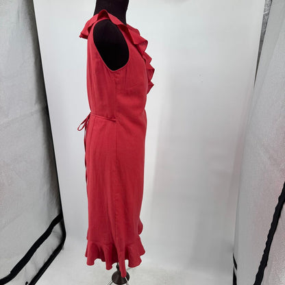 women Gerard Darel Linen Wrap Faded Red Dress 2-4