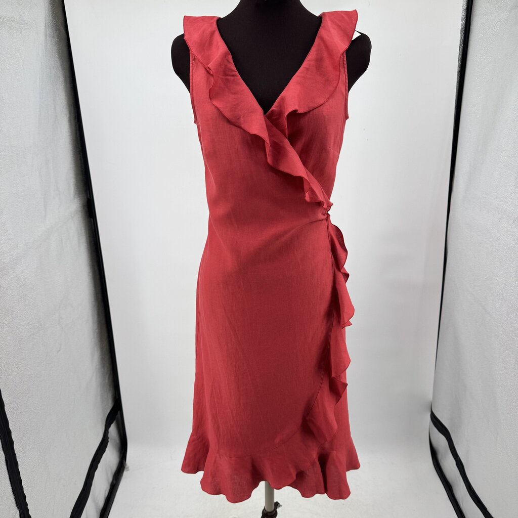 women Gerard Darel Linen Wrap Faded Red Dress 2-4