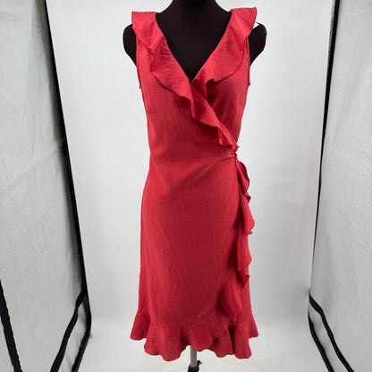 women Gerard Darel Linen Wrap Faded Red Dress 2-4