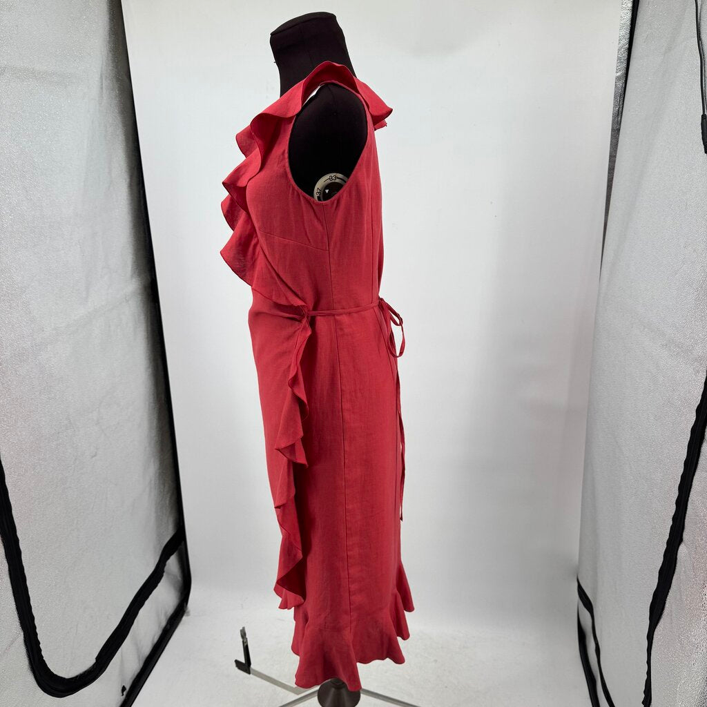 women Gerard Darel Linen Wrap Faded Red Dress 2-4