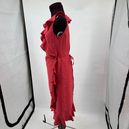 women Gerard Darel Linen Wrap Faded Red Dress 2-4