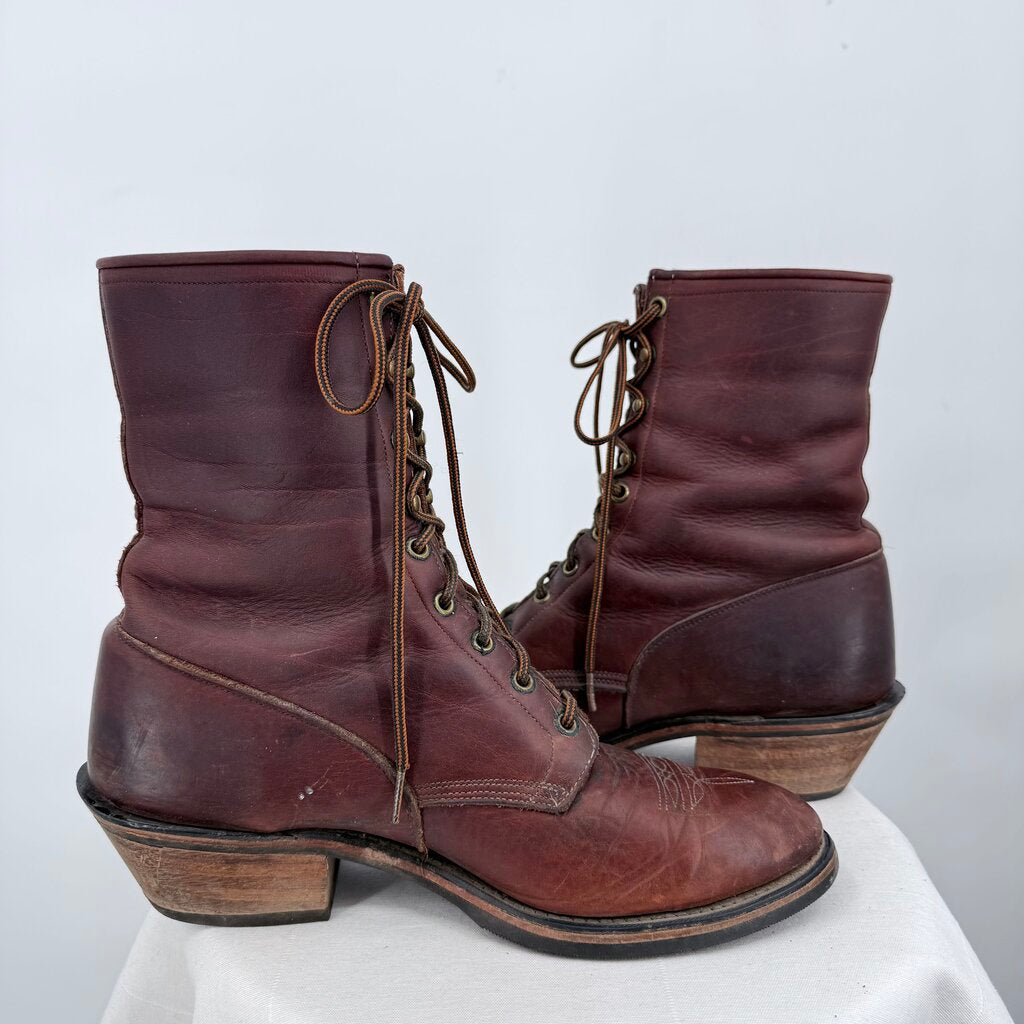 men Vintage Leather Western Packer Boots Rustic Brown Shoes 10EE