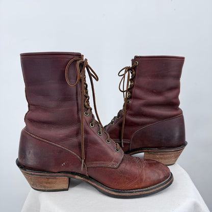 men Vintage Leather Western Packer Boots Rustic Brown Shoes 10EE