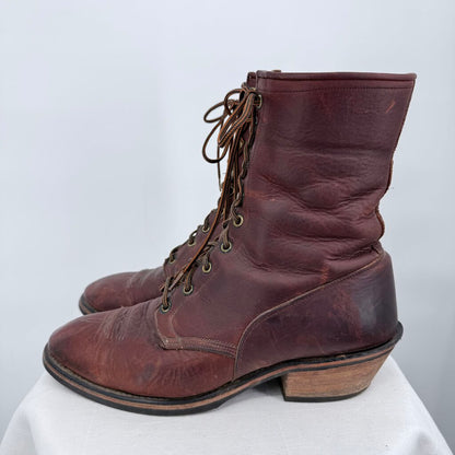 men Vintage Leather Western Packer Boots Rustic Brown Shoes 10EE