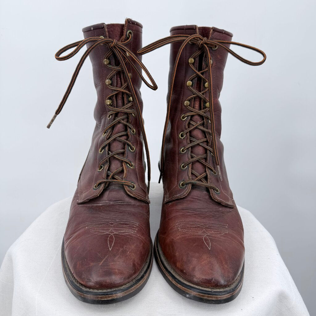 men Vintage Leather Western Packer Boots Rustic Brown Shoes 10EE