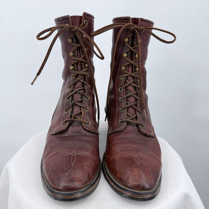 men Vintage Leather Western Packer Boots Rustic Brown Shoes 10EE