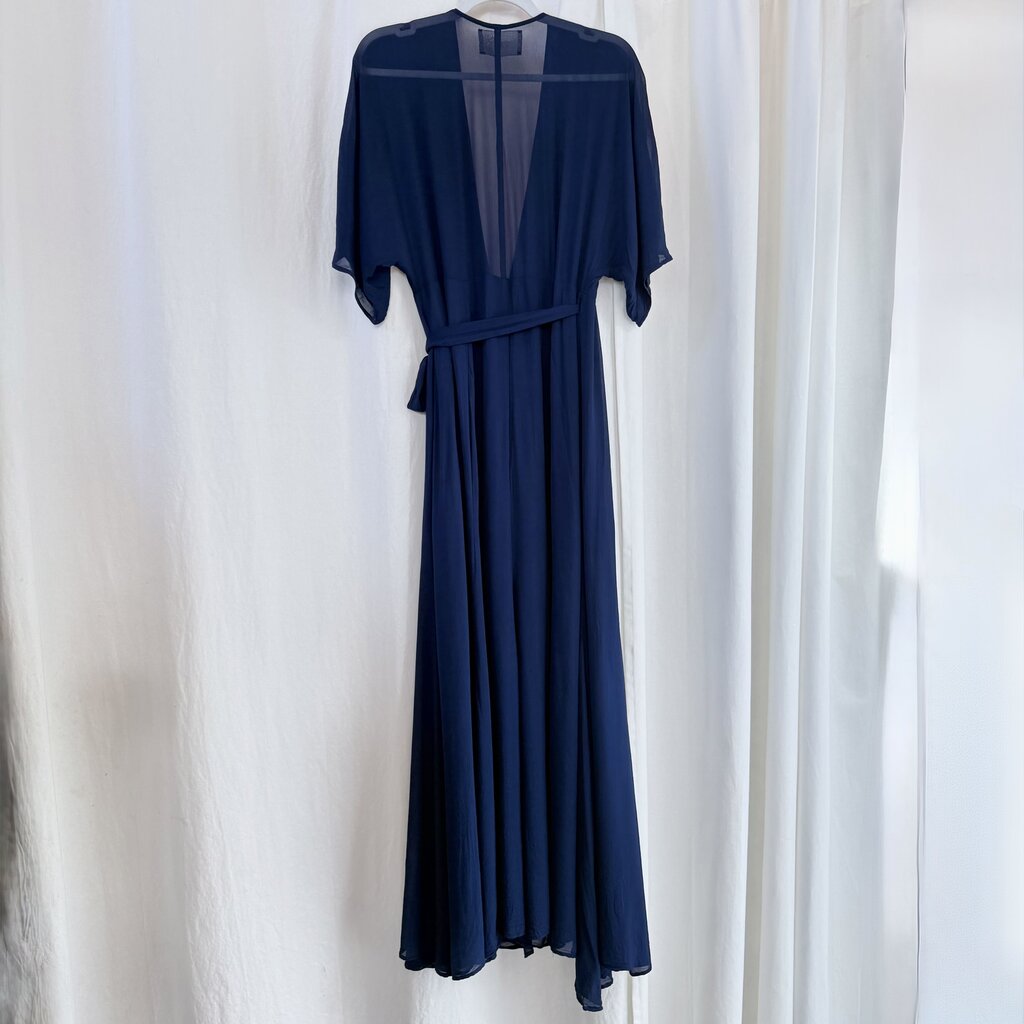 women Reformation Winslow Wrap Navy Blue Dress L