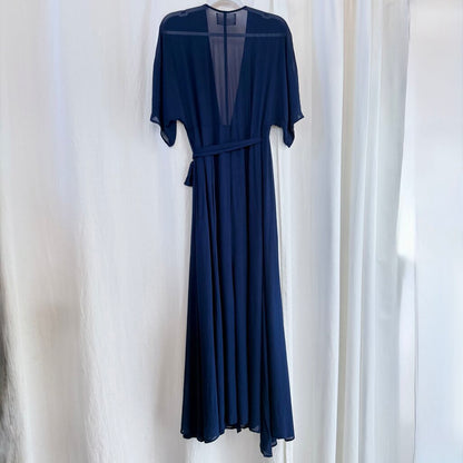 women Reformation Winslow Wrap Navy Blue Dress L
