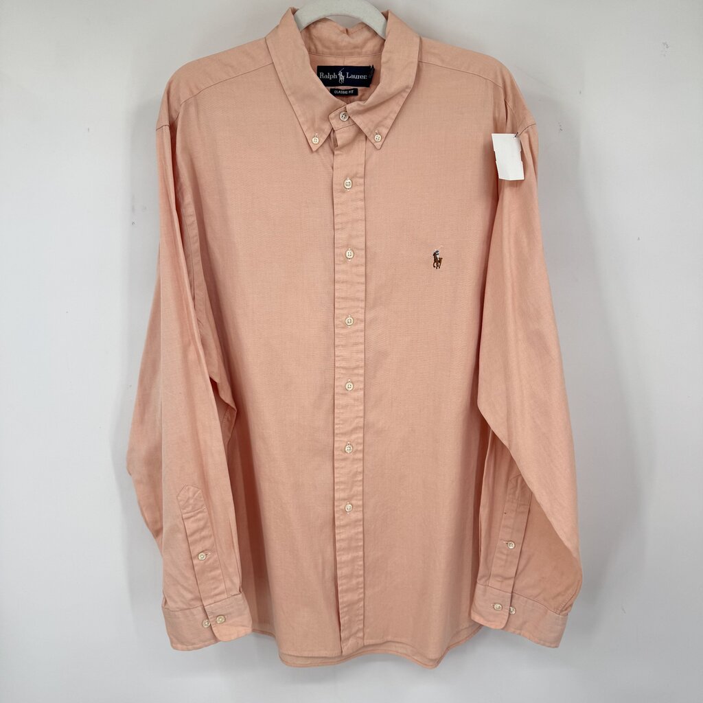 men Ralph Lauren Long Sleeve Button Down Peach Vintage 18 36/37