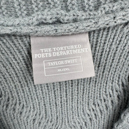 women The Tortured Poets Department TTPD Taylor Swift Cardigan Dusty Blue Sweater XL/2X