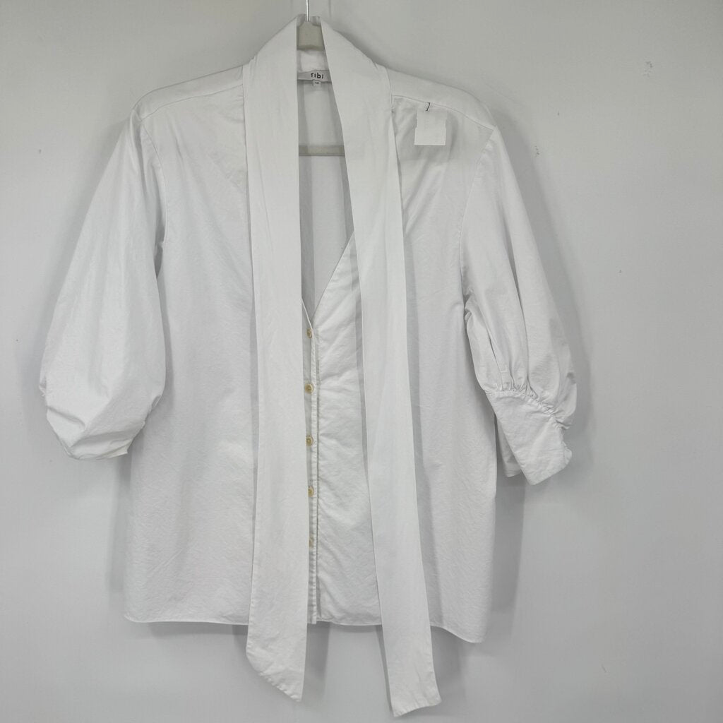 women Tibi V-Neck Button Front White Woven Top 12