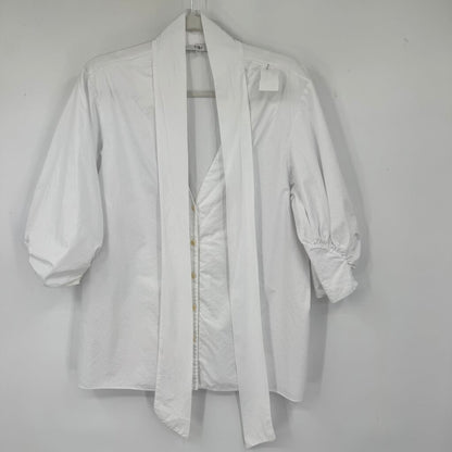 women Tibi V-Neck Button Front White Woven Top 12
