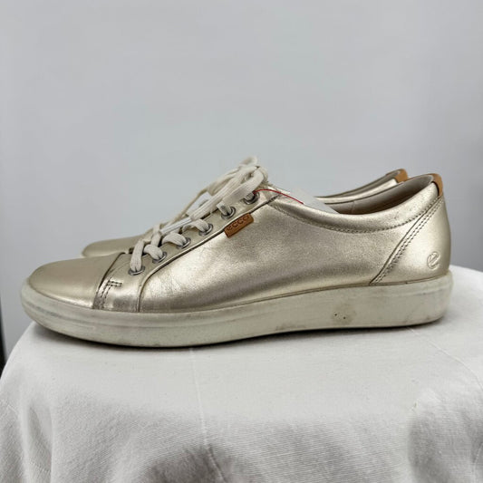 women Ecco Soft 7 Leather Sneakers Metallic Silver Shoes 41/10