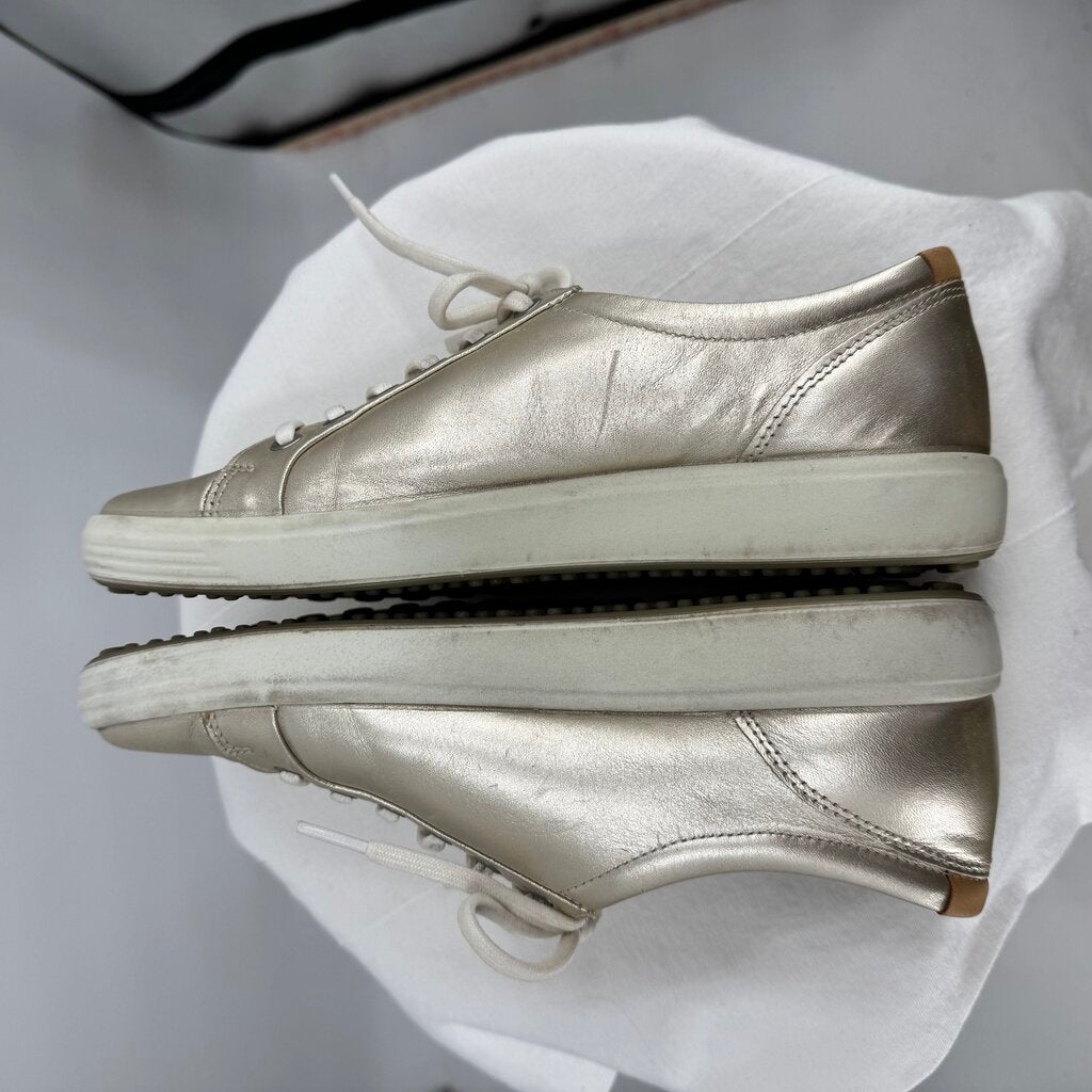 women Ecco Soft 7 Leather Sneakers Metallic Silver Shoes 41/10