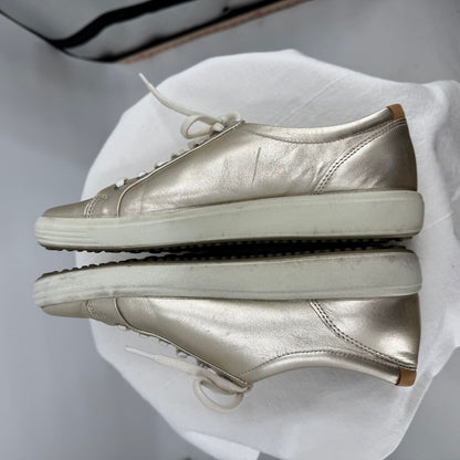 women Ecco Soft 7 Leather Sneakers Metallic Silver Shoes 41/10