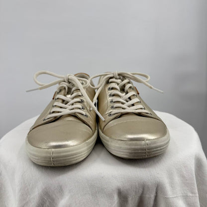 women Ecco Soft 7 Leather Sneakers Metallic Silver Shoes 41/10